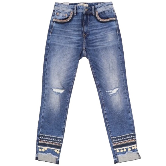 Mavi Blue Distressed Embroidered Cropped ankle Jeans - Picture 7 of 10